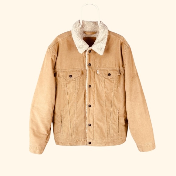 Levi’s Men’s Classic Corduroy Sherpa-Lined Trucker Jacket - Size XL Field of Rye - Picture 2 of 13
